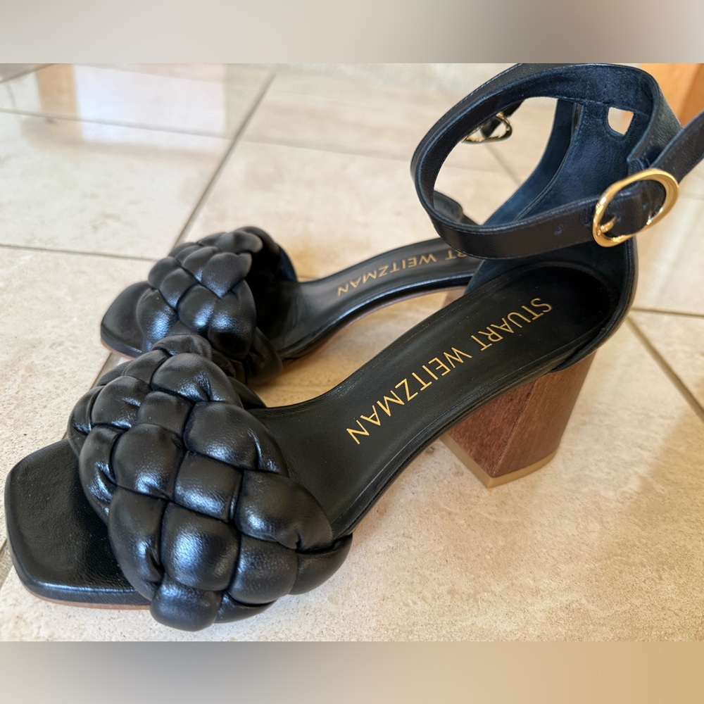 STUART WEITZMAN Braida 75 Sandal Square Heel Black & Walnut US 6.5